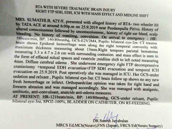 Support Mrs. Sumathi B recover from Traumatic brain injury