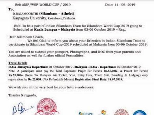 Rajamoorthi for Tamil Traditional sports world cup - Silambam