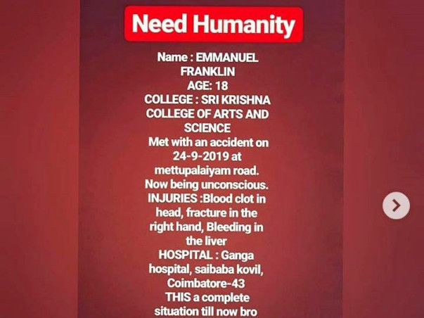 Help Emmanuel To Get Recovered From An Accident