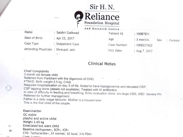 Help 3-month Old Satshri Gaikwad Recover From An Open Heart Surgery