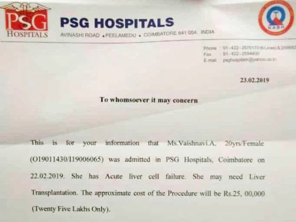 Help Vaishnavi With Liver Transplant