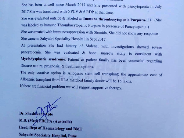 Help Sneha To Fight Cancer