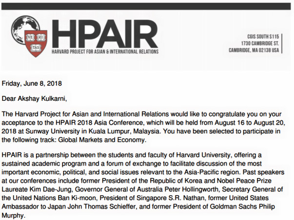 Help Akshay make a difference at Harvard organised HPAIR