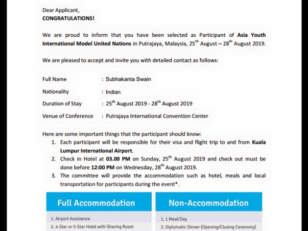 Providing fund for participating in AYIMUN representing India