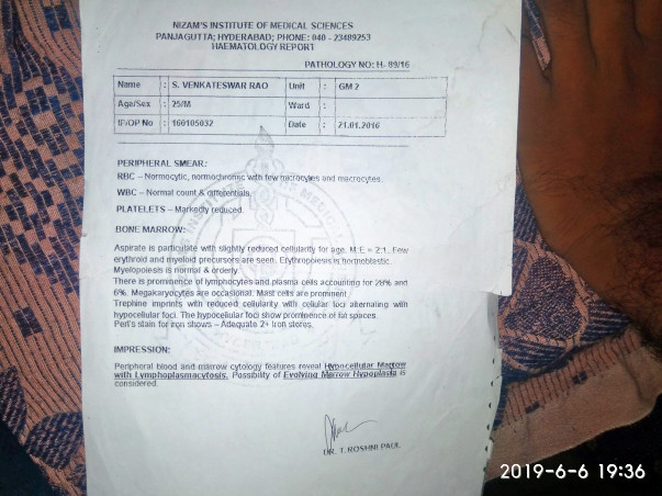 Help Venkateswararao Recover From Aplastic Anemia