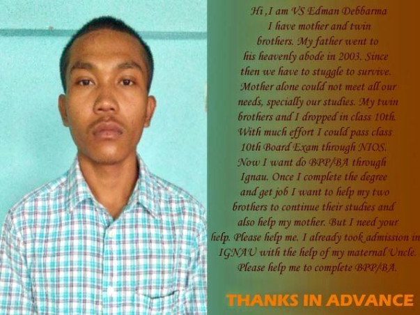 VS Edman Needs your Help to Complete His Education