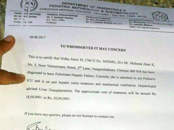 Help Nidha Abrar's Liver Transplant Treatment - Under Hepatic Coma