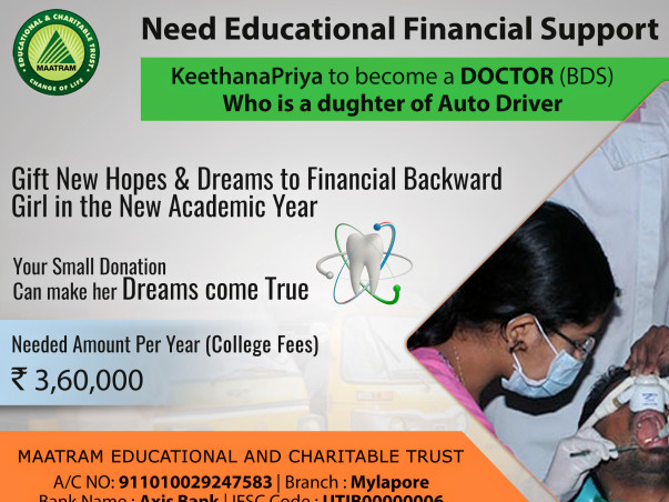 Daughter of AutoRicksaw Ms Keerthana wants to become a Dentist