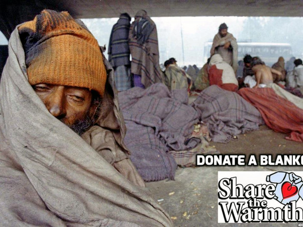 Donate a blanket to homeless people on street
