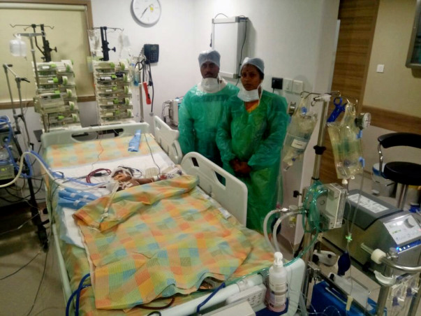 5-month-old Thejas suffering from Pneumonia is on artificial support
