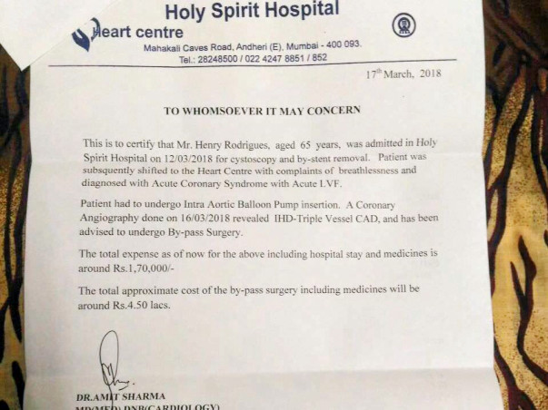 Help Henry Rodrigues for his heart by-pass Surgery