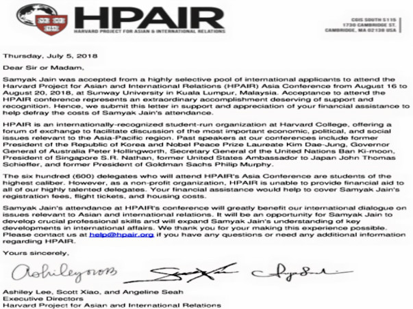 Help Me Attend The Harvard International Conference