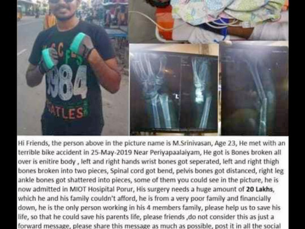 Help My Friend, Srinivasan, Recover From A Major Accident
