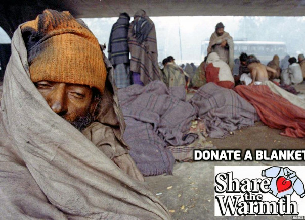 Donate a blanket to homeless people on street
