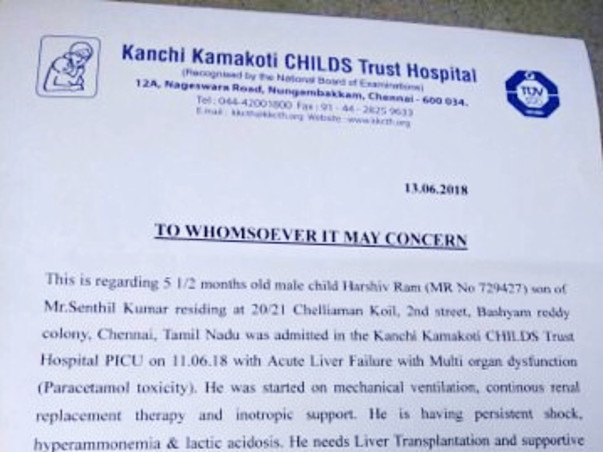 Help Harshiv Ram for his liver transplant