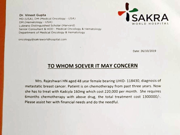 Support Rajeshwari Recover From Breast Cancer