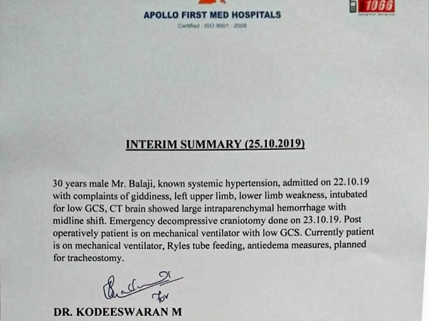 Help Balaji Undergo His Treatment